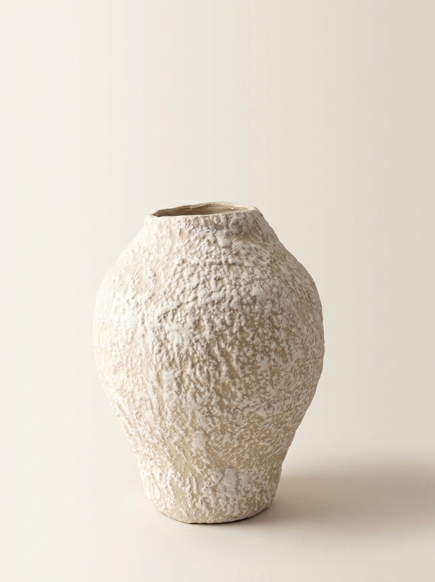 VASO RÚSTICO ESCULTURAL DE CERÂMICA OFF-WHITE